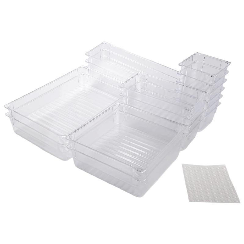ABWR-18PCS Separate Drawers Organiser System, Non-Slip Drawer Organiser, Transparent Drawer Insert Storage Box