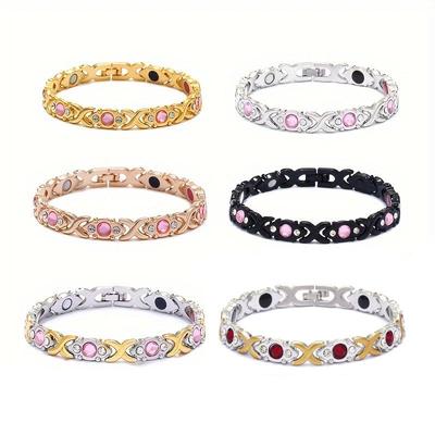 Eco-friendly European & American Fashion Detachable Magnetic Stone Bracelet with Diamond Inlays; Adjustable Women's Alloy Bangle.
