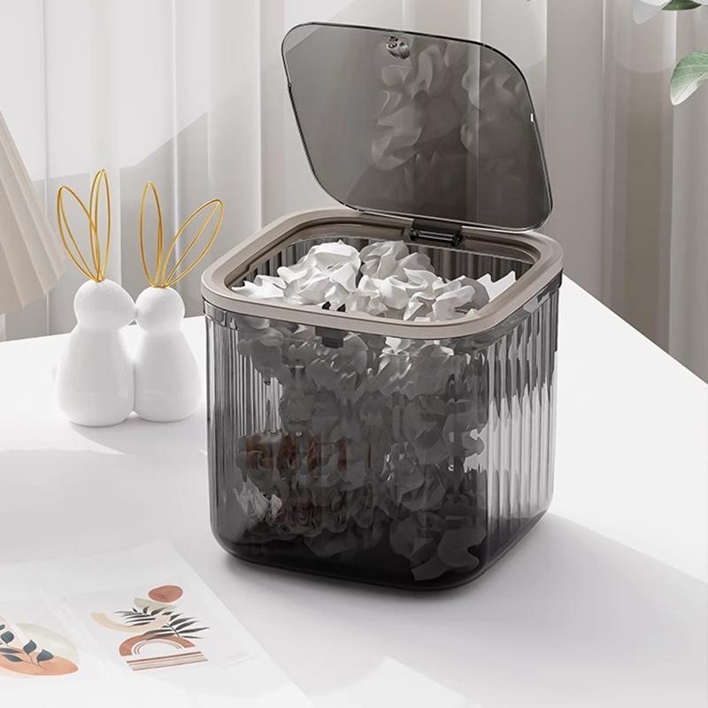 Press Type Desktop Trash Convenient Plastic Transparent Storage Box Desk Organizer Office Supplies