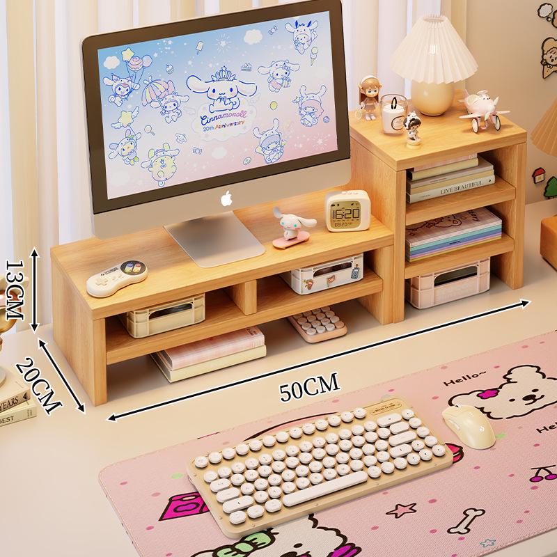 White Computer Monitor Stand with Drawer - Desk Riser for Girls