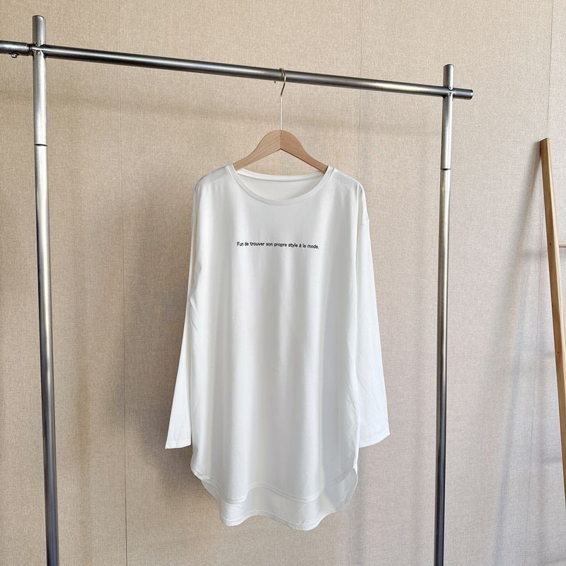 Orders Exported to Japan Spring New Cool Feeling Cotton round Neck Long sleeves Shirt Mid-Length Loose Casual Top Slimming All-Matching