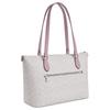 Coach White Signature Canvas Large Zip Tote Bag with Pink Leather Trim for Daily Use