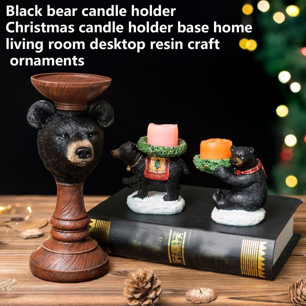 Black Bear Candlestick, Christmas Candlestick Base, Home Living Room Desktop Resin Craft Ornaments.
