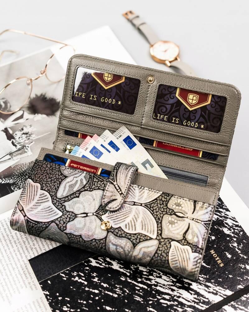 Large women's wallet made of genuine leather with a snap closure - Peterson