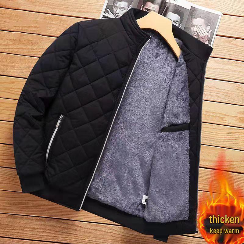 Men's Thick Velvet Winter Jacket - Loose Fit, Warm Cotton Coat for Middle-Aged & Elderly