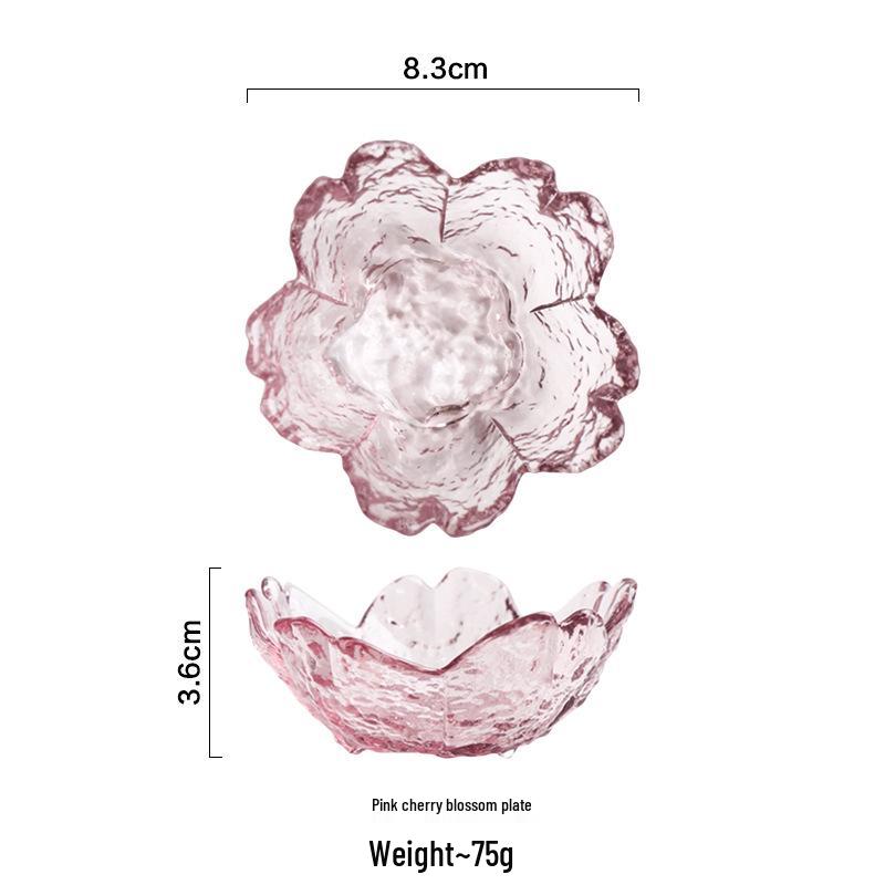 

Japanese Pink Cherry Blossom Hammered Glass Sauce Dish - Small Transparent Tableware