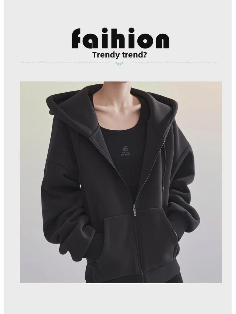 Unisex Hooded Velvet Cardigan: New Solid Color Zipper Style for Autumn/Winter