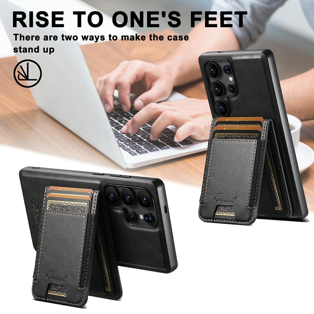 SUTENI For Samsung Galaxy S25 Ultra Leather Phone Case Wallet Card Holder Magnetic Wireless Charging 2-in-1 Detachable Kickstand