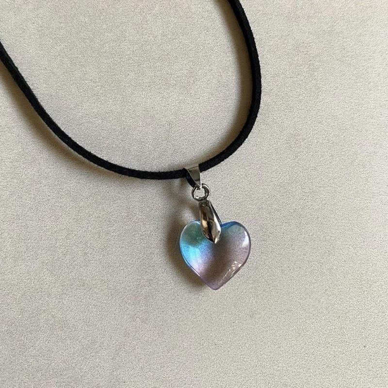 Modische Kristall-Herz-Anhänger-Halskette für Damen Heiße Mädchen Schwarze Lederseil-Choker-Halsketten Süßer Cooler Y2k Schmuck