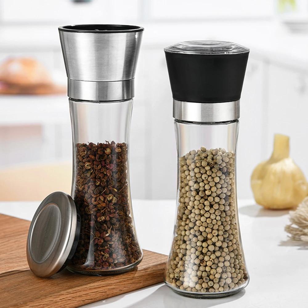 Stainless Steel Mill Pepper/Salt/Spice Grinder Kitchen Supplies Spices Glass Storage Container Pepper Mill Kitchen Gadgets Tools