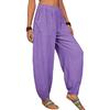 Women Pants Elastic High Waist Pure Color Long Trousers with Pockets Loose Fit Wide Leg Harem Pants Daily Wear