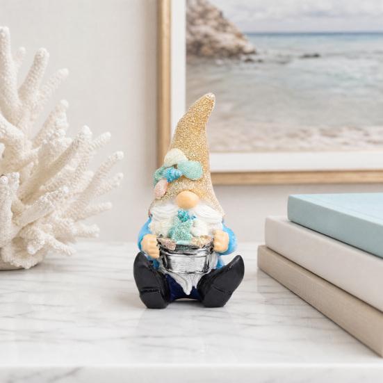 Coastal Gnome Figurine, Beach Shell Conch Gnome Ornament, Resin Ocean Gnome Statue for Summer Beach House Home Decoration