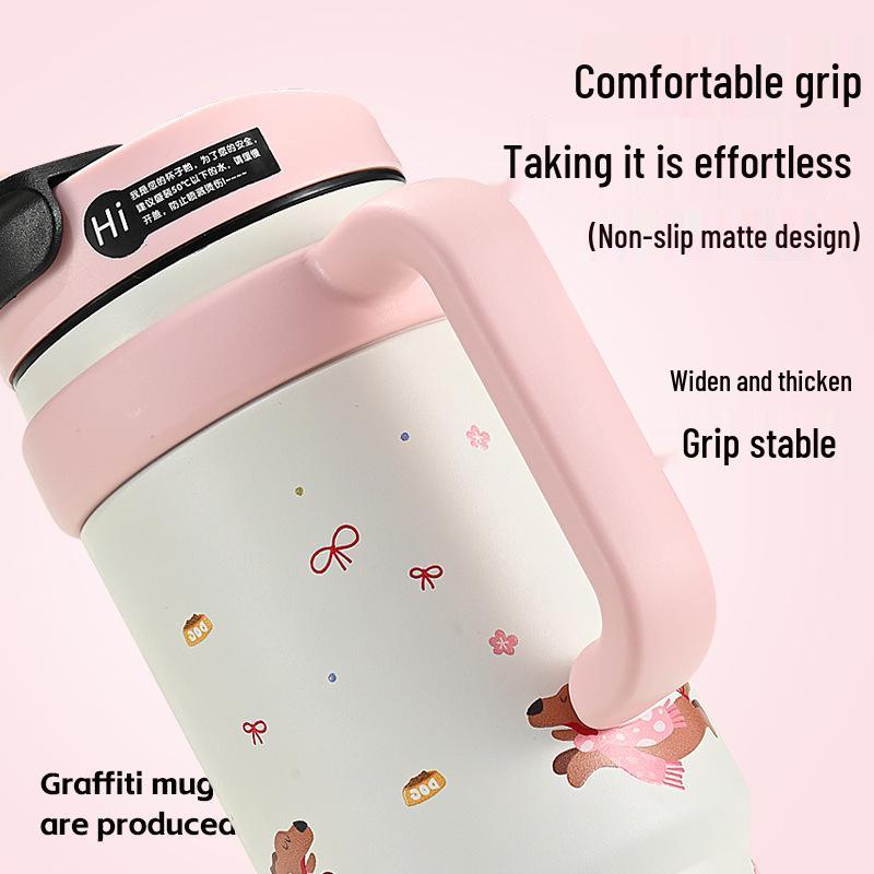Giant Insulated Cup for Girls - High Capacity Ice Buster with Cute Pattern and Straw, New 2024 Style