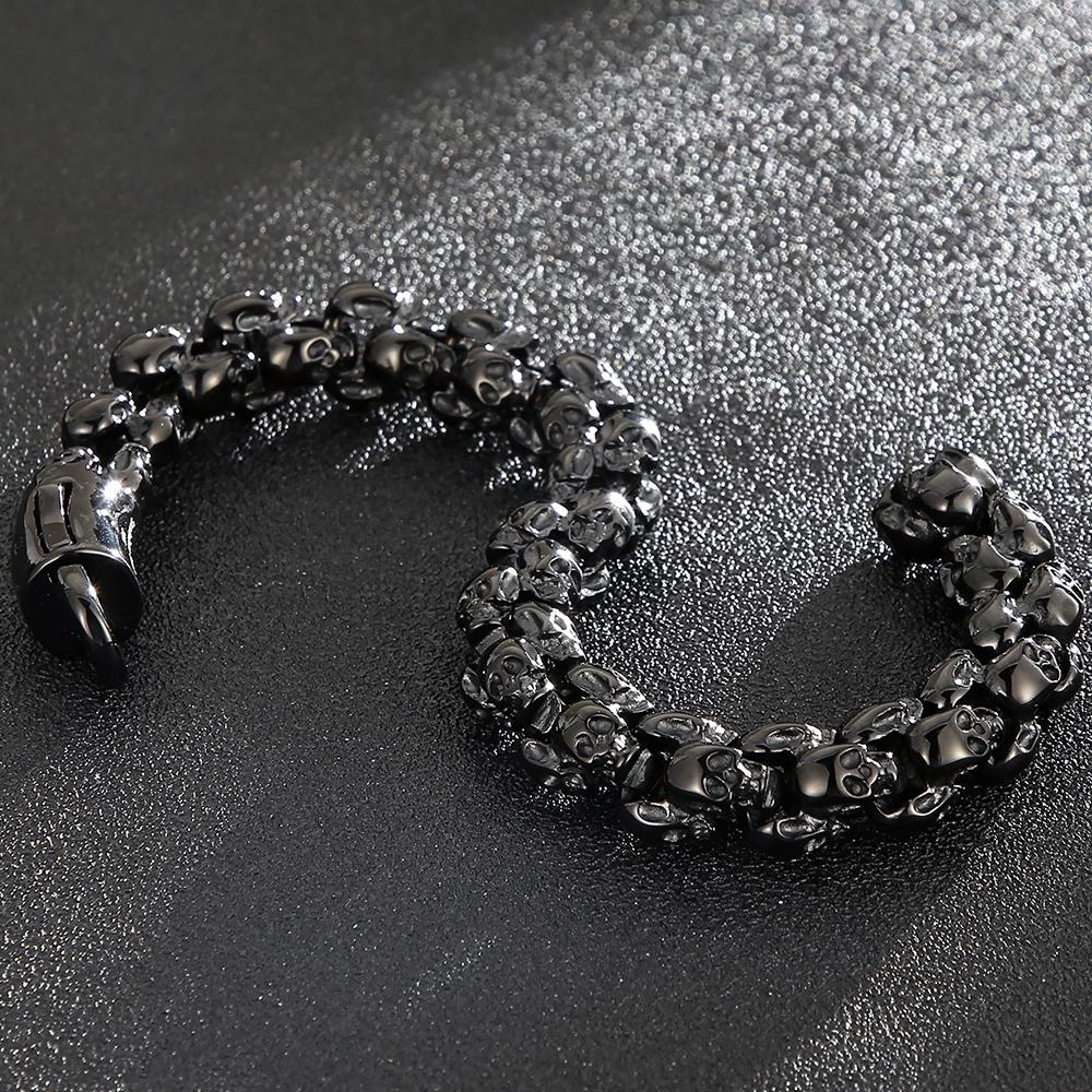 Massive Men's Skull Bracelet Man Retro Black 316l Stainless Steel Gothic Link Chain 12MM Width Punk Rock Jewelry Accessory Gifts