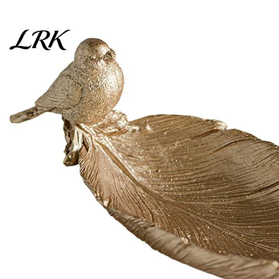 Stylish Home Accents Elegant Bird Leaf Shaped Trinket Dish, Resin Jewelry Tray, Vintage Gold Ring Decorative Entrance Tray Holder for Nightstand