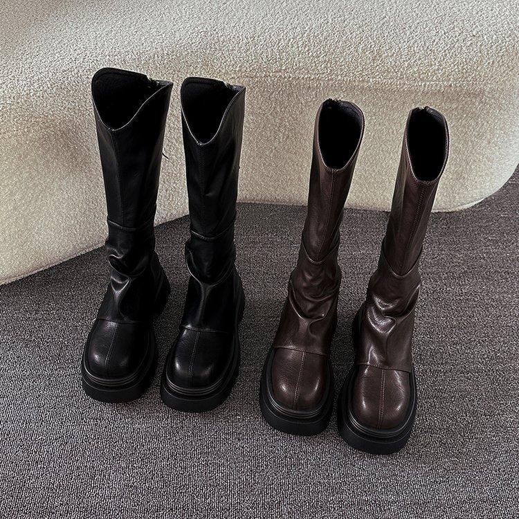 Thick-soled Boots Children's 2025 New Autumn and Winter Thin High Boots V-port Trouser Boots Stacking Boots Knight Boots