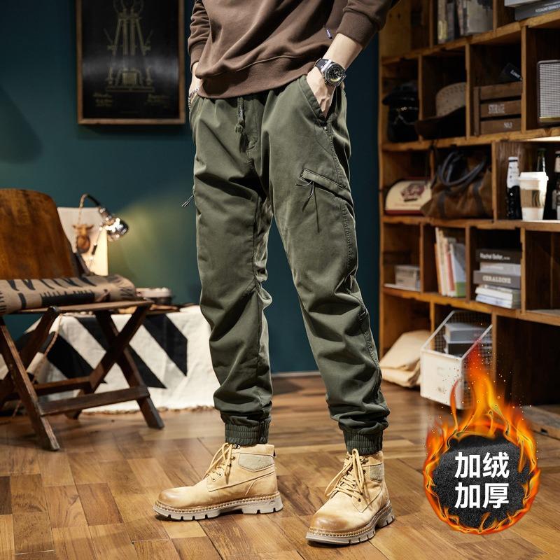 New Men's Versatile Tied Trousers Thickened Overalls Retro Design Trend Function Multi-pocket