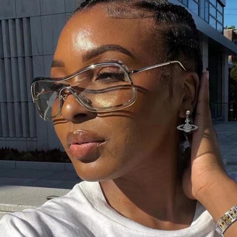 Oversized Sunglasses Women Sexy One Piece Y2k Sunglass for Female New Fashion Gradient Sun Glasses Men Rimless Eyewear UV400