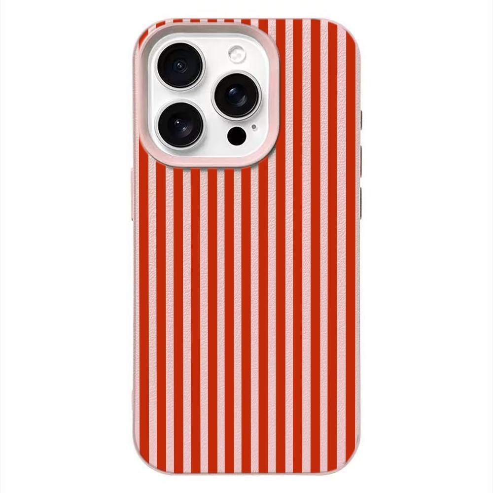 Red Black Stripe Leather Texture Soft Case for iPhone 17 17E 16 15 14 13 12 11 Pro Max Aesthetic Shockproof Cover