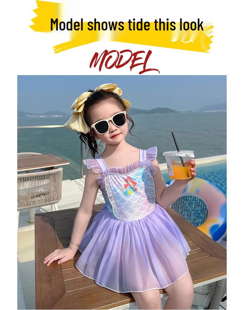 2025 New Girls' One-Piece Mermaid Swimsuit - Cute Princess Summer Swimwear
