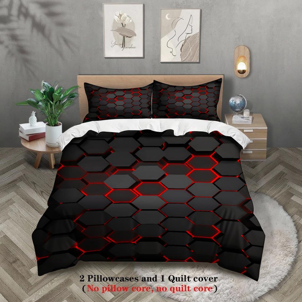 2/3Pcs Breathable Geometric Pattern Duvet Cover Set, All Season Machine Washable Bedding with Pillowcases