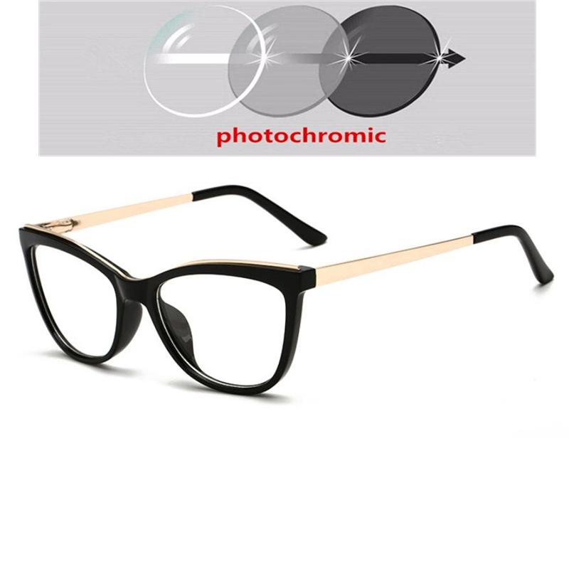 Anti Blue Light Cat Eye Prescription Eyeglasses Women Tea Frame Oval Nearsighted Glasses  Female 0 -0.5 -0.75 -1.0 To -6.0