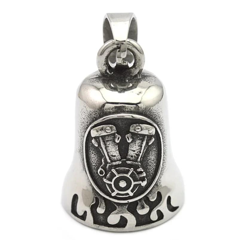 Retro Punk Angel Wings Motorcycle Lucky Bell Necklace Men's Motorcycle Rock Trend Cool Jewelry