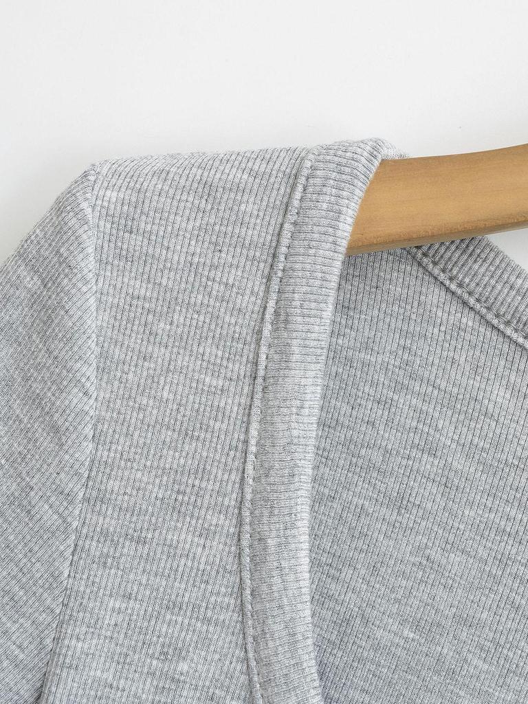 Summer 2025 European & American Style Ribbed Slim Fit U-Neck Short Sleeve Top