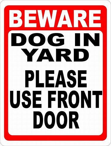 

HD Metal Tin Sign Beware Dog In Yard Wall Art Funny Home Security Warning Decor for Front Door Yard 20x30cm（7.8x11.8inch）