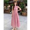 Lazy Wind Pink Cotton and Linen Sleeveless Dress Women's Summer Loose and Thin Temperament Vacation Travel Photo Long Dress Tide