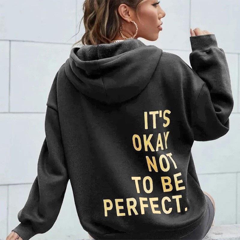 Multi-color Letter Print Casual Women’s Hooded Sweatshirt - Versatile Long Sleeve Pullover, European & American Fashion.