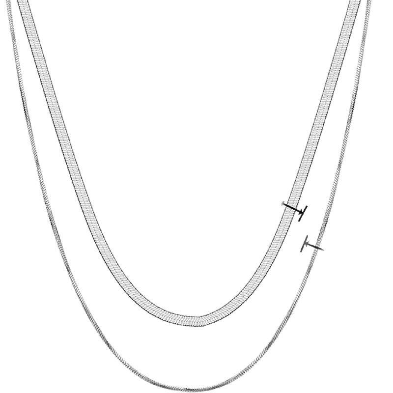 Double Layer Snake Chain Choker for Women, Blade Pendant Collarbone Necklace, Edgy Minimalist Luxury Layered Jewelry Gift