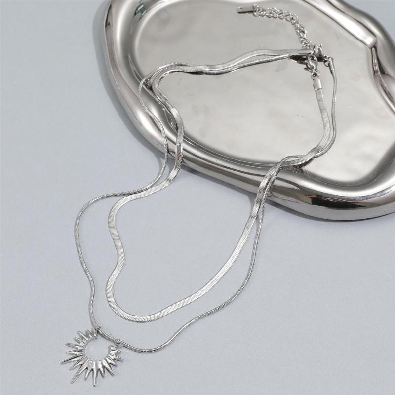 Titanium Steel Necklace Daily Wear Sun Layered Choker for Women Girl Party