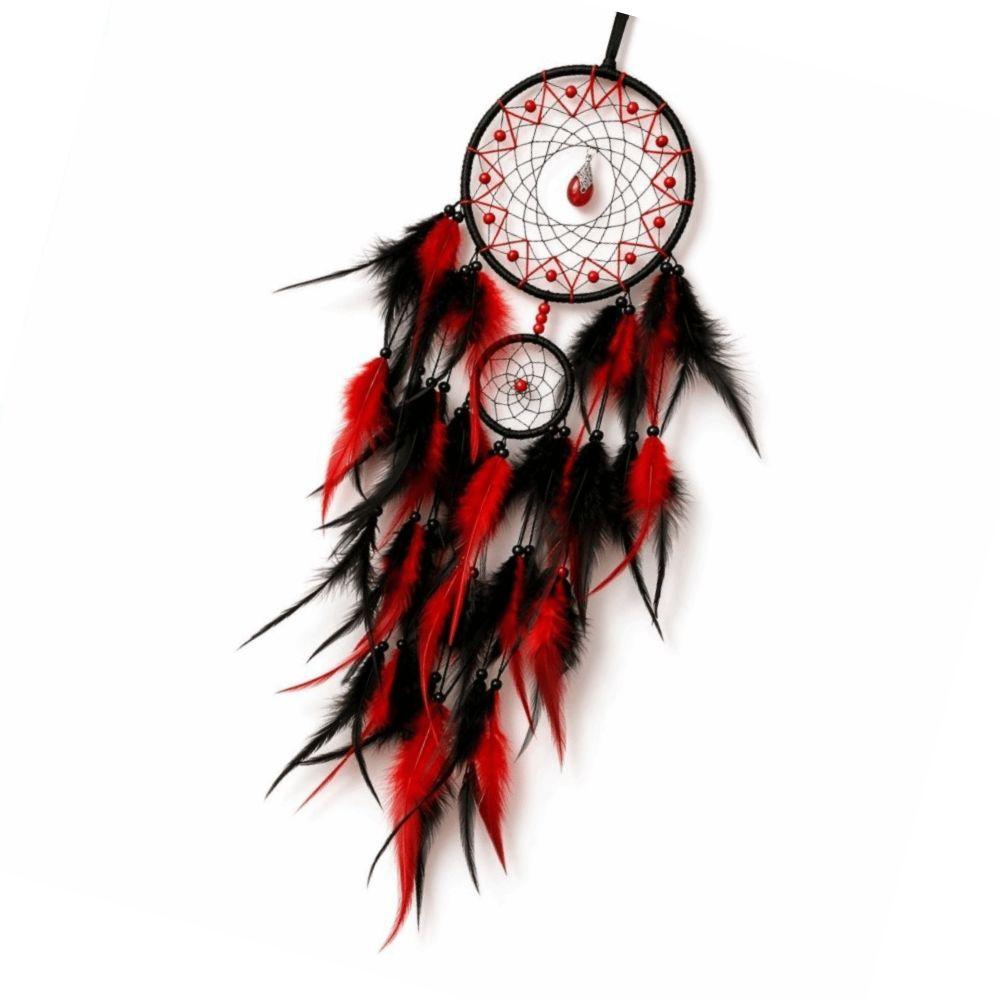 Red Black Color Dream Catcher Dual Ring Design Wall Hanging Decor Hanging Pendant Wall Display