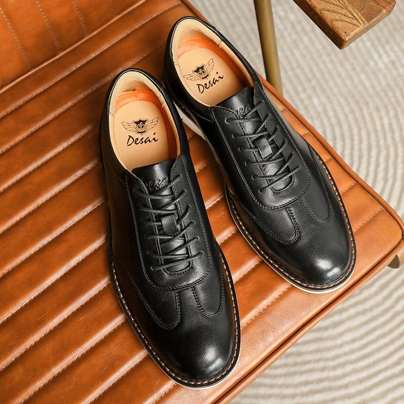 Men'S Casual Leather Shoes Lace-Up Men'S Shoes First Layer Cowhide Men'S Shoes Sewn Line Men'S Leather Shoes Gentleman Casual Shoes