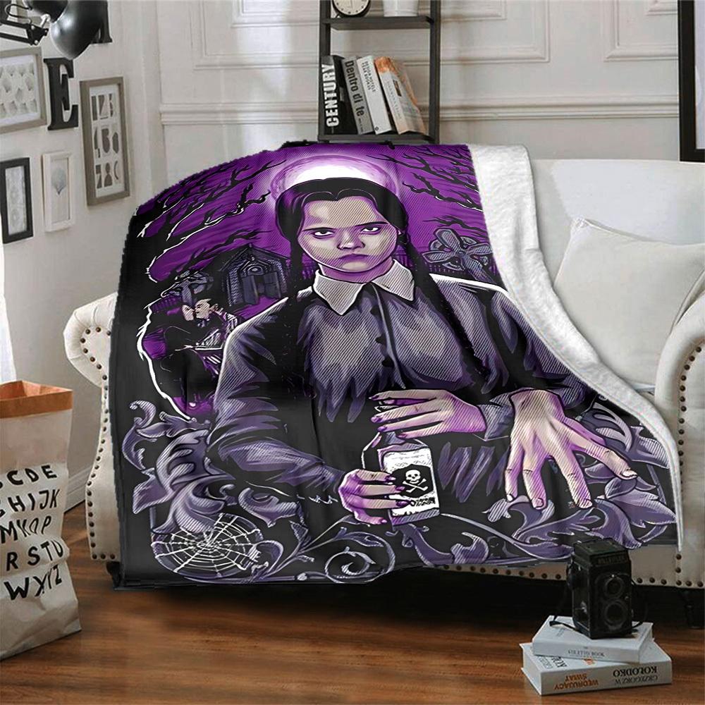 1pc Wednesday Flannel Blanket [Cozy Throw Blanket] For Sofa, Bed, Travel, Camping, Livingroom, Office, Couch, Chair, And Bed