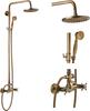Exposed Bathroom Shower Faucet Set Shower Fixture 8 Inch Rainfall Shower Head Handheld Shower Cross Handle Wall Mount 2 Functions Antique Brass