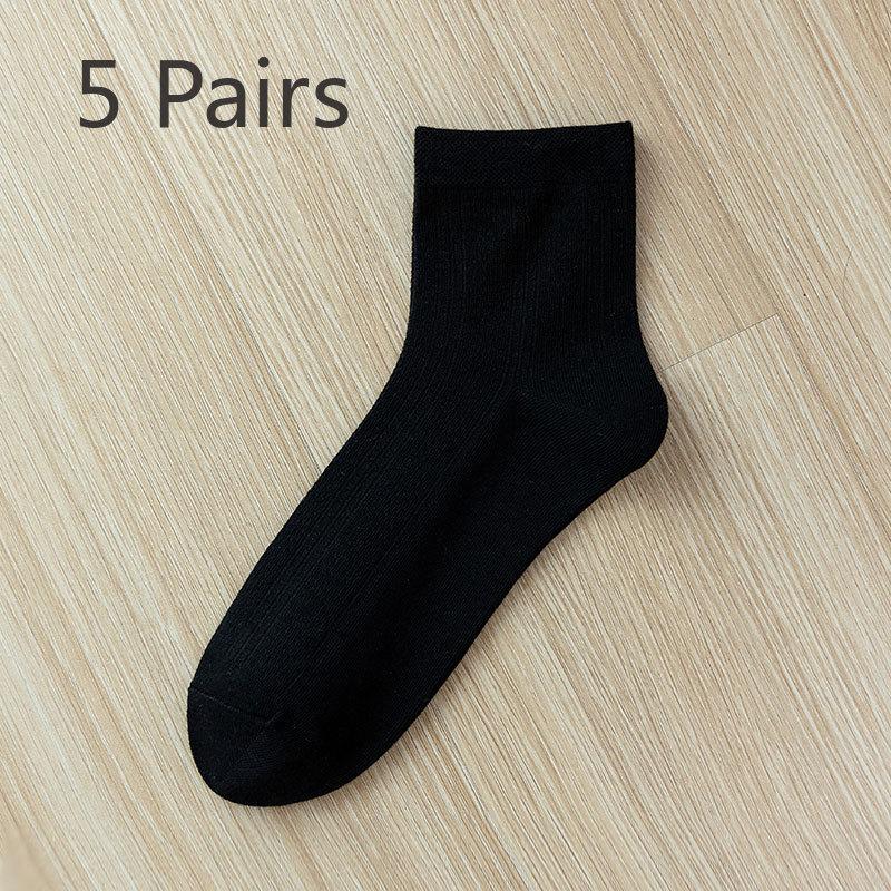 5 Pairs of Female Summer Thin Pure Cotton Anti Odor Antibacterial Breathable Solid Color Tube Socks