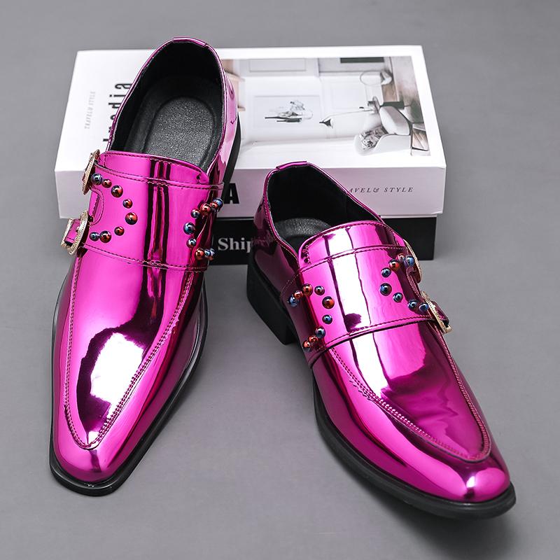 Fashion Luxury Designer Men's Chelsea Shoes Purple Pointed Toe Double Buckle Leather Shoes Casual Stage Party Wedding Shoes For Women
