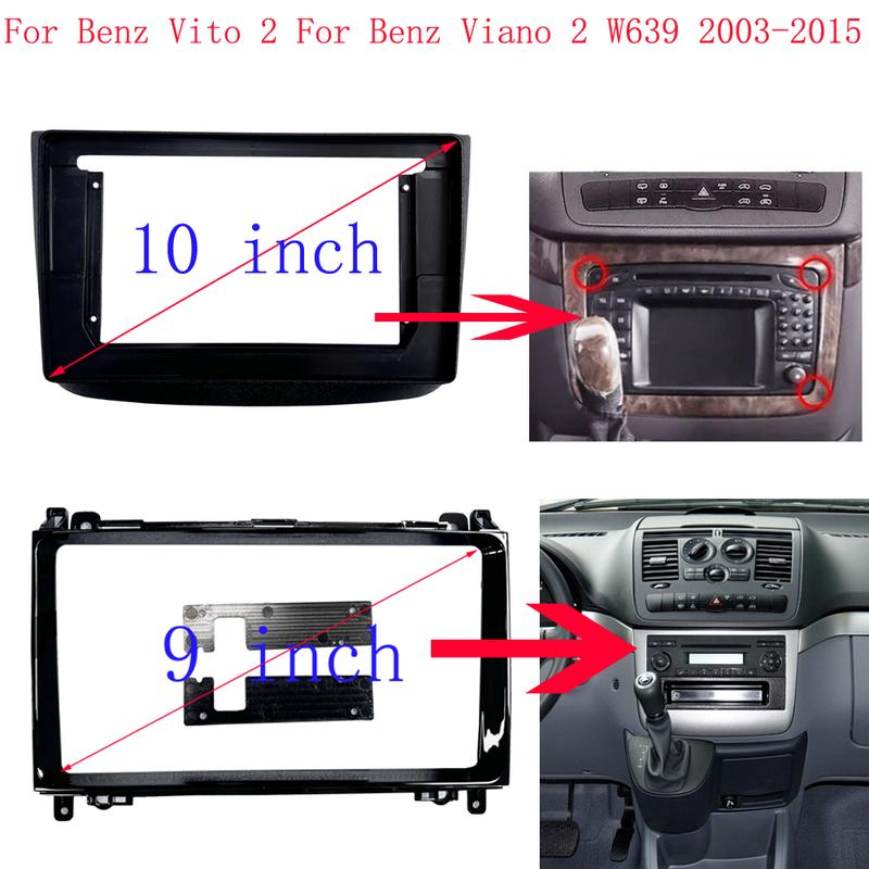 9/10 Inch Car Radio For Mercedes-Benz Vito 2 W639 Mercedes-Benz Viano 2 W639 2003-2015 PC Plastic Fascia Dashboard Plane Frame