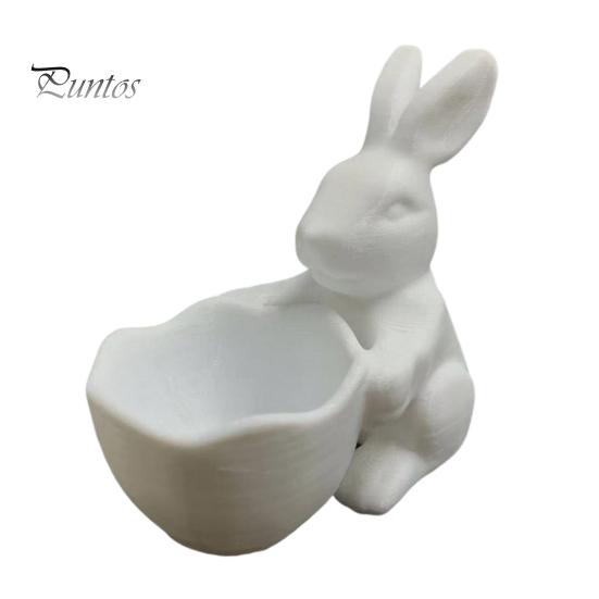 Handmade Craft Bowl 3D Printed Easter Bunny Candy Bowl, Cute Rabbit Holding Figurine, DIY Paintable White Desk Shaped Holder Decor for Living