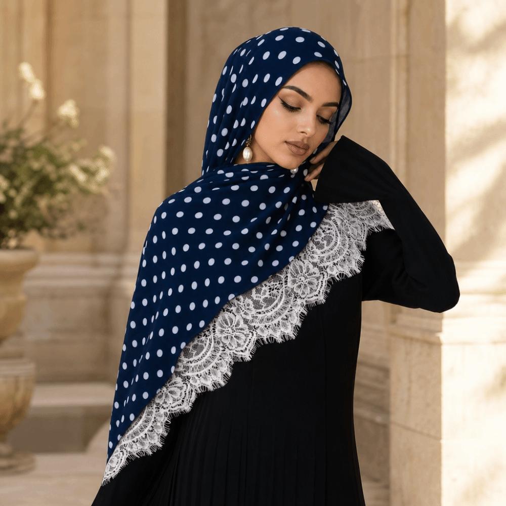 Modal Turban Head Scarf Polka Dot Print Long Turban Scarf Fashion Muslim Hijab Scarf Women Ramadan