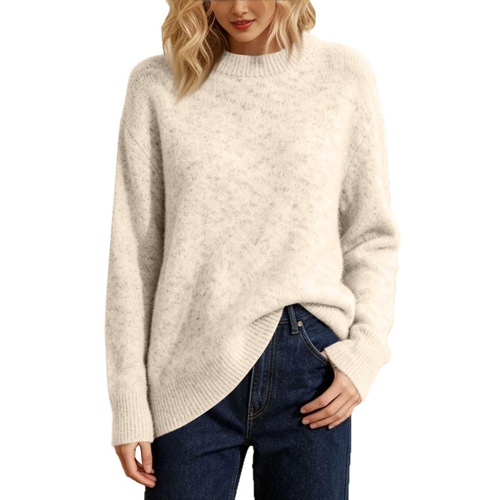 Women's Loose Fit Long Hair Wool Neck Knit Sweater