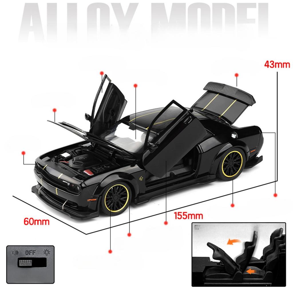 1:32 Dodge Challenger SRT Hellcat Redeye Super Sports Car Alloy Metal Diecast Model Car Sound & Light Hobby Collectible Birthday