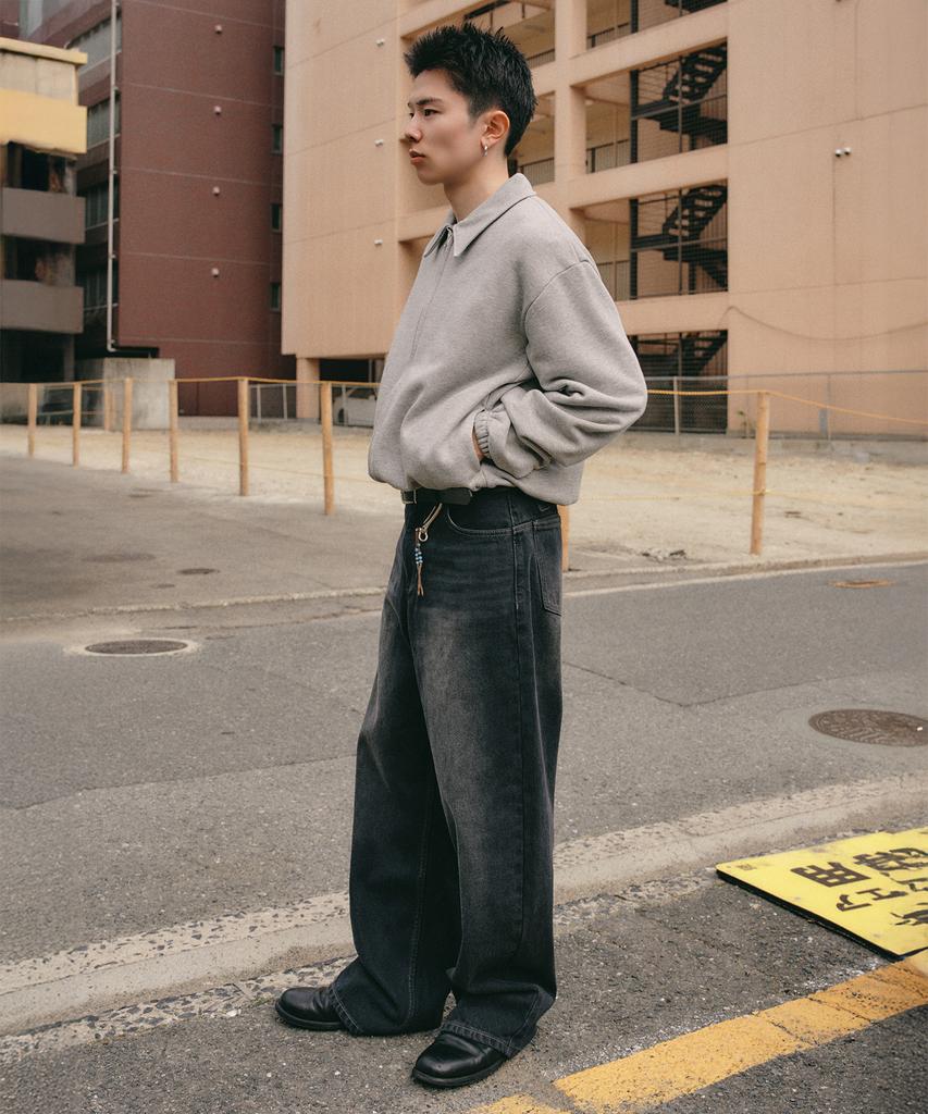 XERO Cinch Back Washed Over Curved Denim Pants [Black]