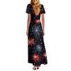 FashWomen's Loose Casual V-Neck Short Sleeved High Waisted Print Dress