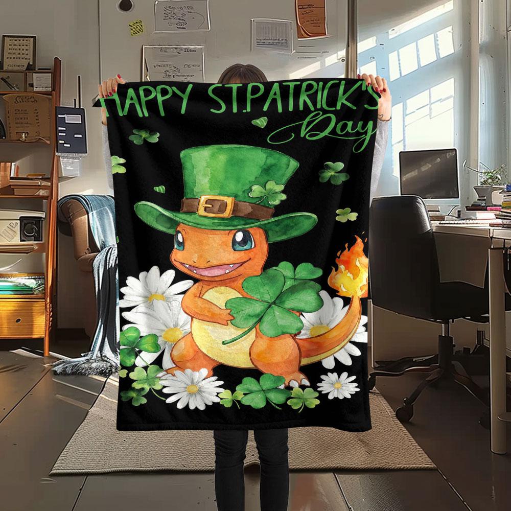 1Pc Orange Lucky Pokemon Print Flannel Blanket, High quality Comfortable for All Seasons, Home Decor, Warmth and Comfort, Perfect for Christmas Gifts