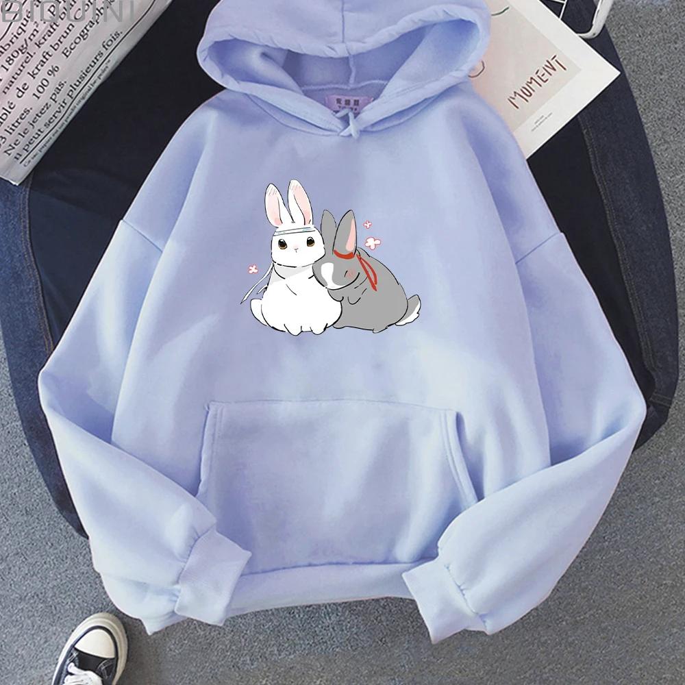 Kawaii Anime Mikina s kapucí Ženy Mo Dao Zu Shi Nezkrotný Wei Wuxian Lan Wangji Králík Potisk Oversized mikiny s kapucí Harajuku