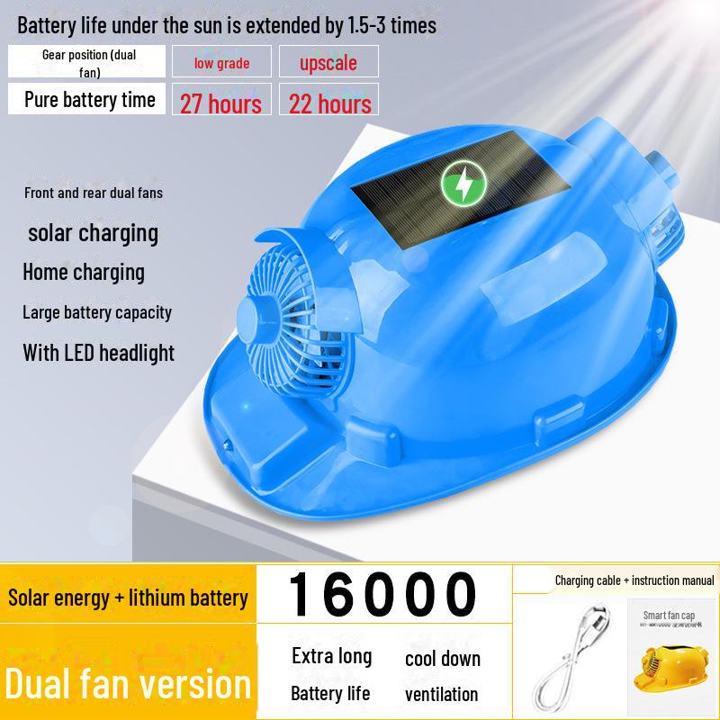 Outdoor Solar-Powered Cooling and Lighting Helmet for Summer Work Sites