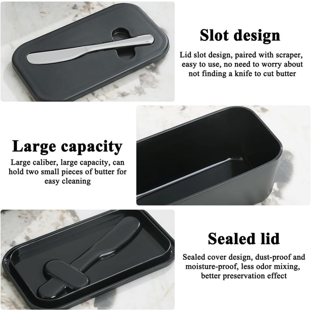 Durable Plastic PP Butter Dish with Lid | Easy-Scrape Butter Knife Included, Seals Butter Container for Countertop or Refrigerator, Baking Essentials